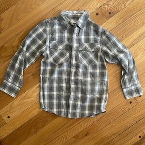 Urban Pipeline Boys Small Button Down Shirt Grey Yellow White Plaid Long Sleeve